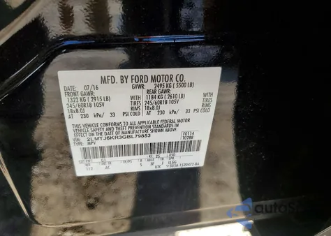 2016 Lincoln Mkx Select z USA, uszkodzony, nr VIN 2LMTJ6KR3GBL79853